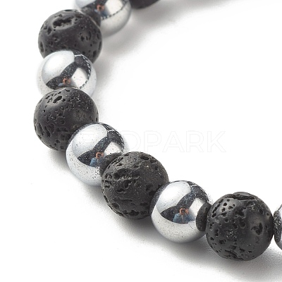 Natural Lava Rock & Non-magnetic Synthetic Hematite Round Beads Energy Power Stretch Bracelets Sett BJEW-JB07051-02-1
