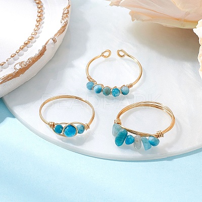 3Pcs Natural Mixed Stone Bead Finger Ring RJEW-JR00855-1