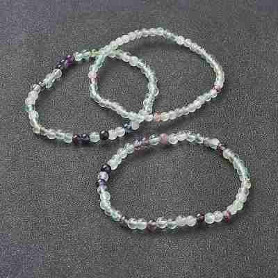 Natural Fluorite Beaded Stretch Bracelets BJEW-A117-A-38-1