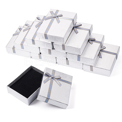 Rectangle Paper Jewelry Set Storage Boxes with Bowknot CON-TAC0014-04G-1