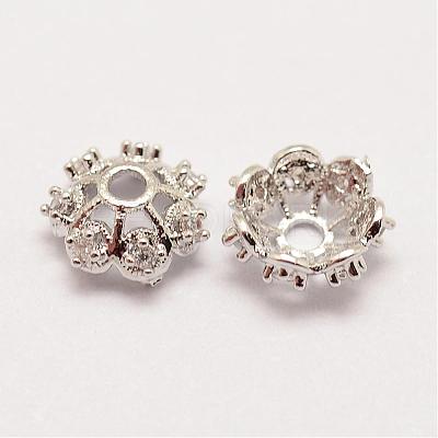 Long-Lasting Plated Brass Micro Pave Grade AAA Cubic Zirconia Fancy Bead Caps ZIRC-G090-59P-1