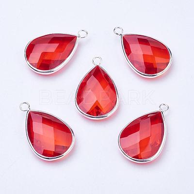 Silver Color Plated Brass Glass Teardrop Pendants GLAA-M006-A-04S-1