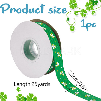 Saint Patrick's Day Polyester Shamrock Printed Grosgrain Ribbons SRIB-WH0011-304A-1