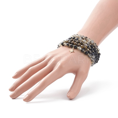 5Pcs 5 Style Natural Mixed Gemstone Round Beaded Stretch Bracelets Set BJEW-JB08829-1
