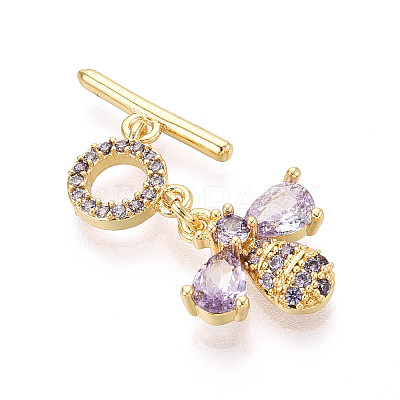 Golden Brass Micro Pave Cubic Zirconia Toggle Clasps KK-B100-039G-1