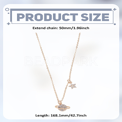 1Pc Alloy Crystal Rhinestone Star Planet Pendant Necklaces for Women NJEW-LP0003-20G-1