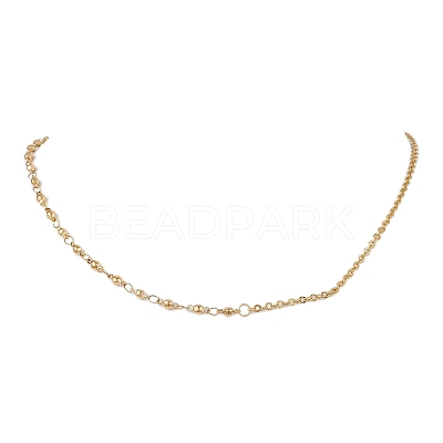 304 Stainless Steel Textured Cable Chain Ball Link Chain Necklaces for Women NJEW-JN05596-1