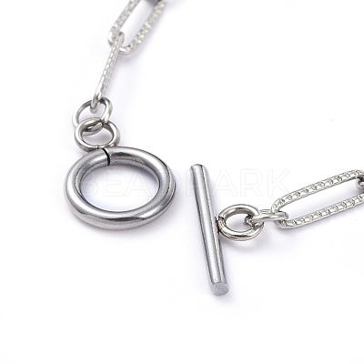 Tarnish Resistant 304 Stainless Steel Textured Paperclip Chain Bracelets X-BJEW-JB05112-1