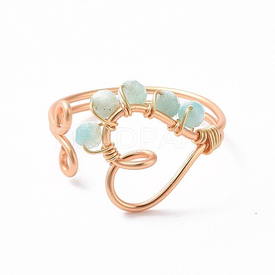 Heart Natural Mixed Stone Braided Bead Finger Rings RJEW-JR00529-1
