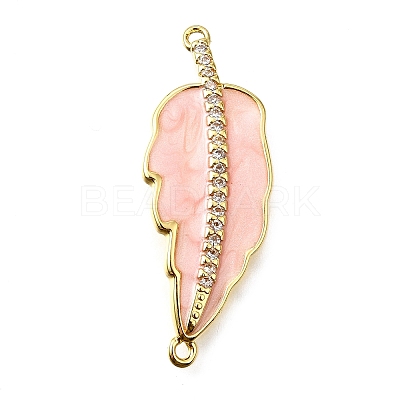 Brass Micro Pave Clear Cubic Zirconia Enamel Leaf Connector Charms KK-V011-25G-E-1