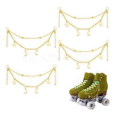 50Pcs Star & Moon Stainless Steel Charms Shoe Chain AJEW-PH01579-1