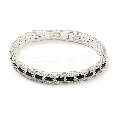 Rack Plating Brass Micro Pave Black Cubic Zirconia Rectangle Link Chain Bracelets BJEW-Q771-06S-01-1