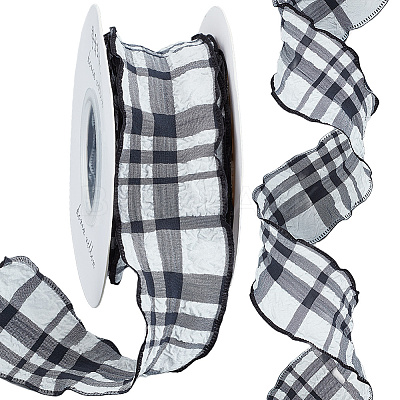 10 Yards Linen Tartan Printed Ribbon OCOR-WH20001-13B-1