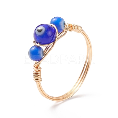Round Lampwork Evil Eye Braided Finger Ring RJEW-JR00510-1