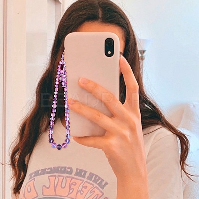 Round Synthetic Moonstone Beaded Mobile Straps HJEW-SW00042-07-1