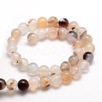 Natural Dendritic Agate Round Beads Strands G-E321C-4mm-01-1