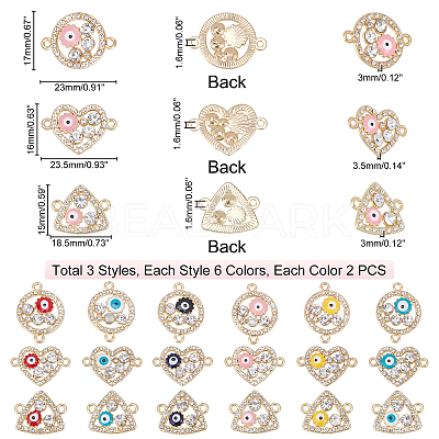 36Pcs 18 Style Rack Plating Light Gold Alloy Enamel Links Connectors ENAM-PH0001-88-1