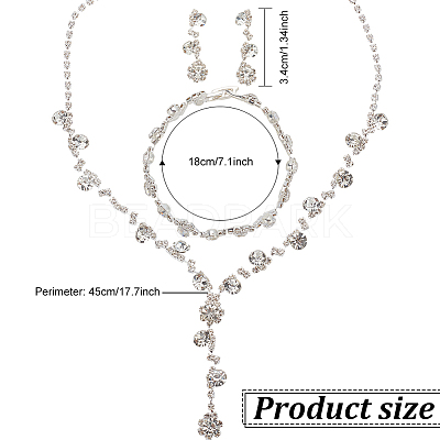 1 Set Crystal Rhinestone Lariat Necklace & Link Chain Bracelet & Dangle Stud Earrings SJEW-AN0001-04-1