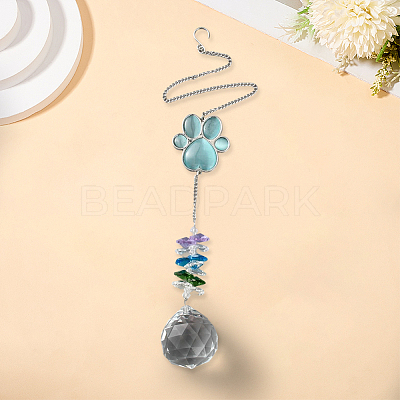 Glass Round Hanging Suncatcher AJEW-WH20130-15-1