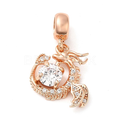Rack Plating Brass Pave Clear Cubic Zirconia European Dangle Charms KK-K349-18-1