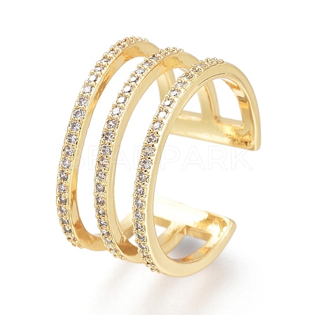 Brass Micro Pave Clear Cubic Zirconia Cuff Rings RJEW-I073-11G-1