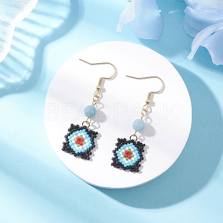 Handmade Glass Seed Beaded Window Lattice Pattern Dangle Earrings EJEW-MZ00560-03-1