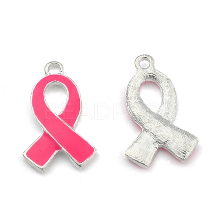 October Breast Cancer Pink Awareness Ribbon Alloy Enamel Pendants ENAM-E262-S-1