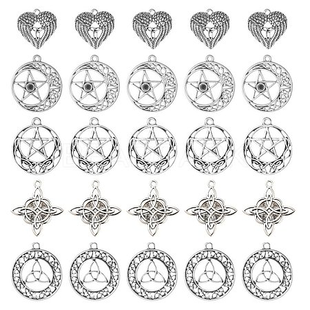 SUNNYCLUE 50Pcs 5 Style Tibetan Style Alloy Pendants FIND-SC0005-14-1