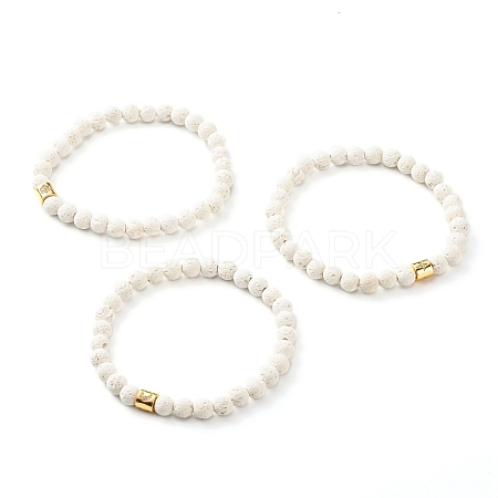 Round Natural Lava Rock Beads Stretch Bracelet for Girl Women BJEW-JB06973-1