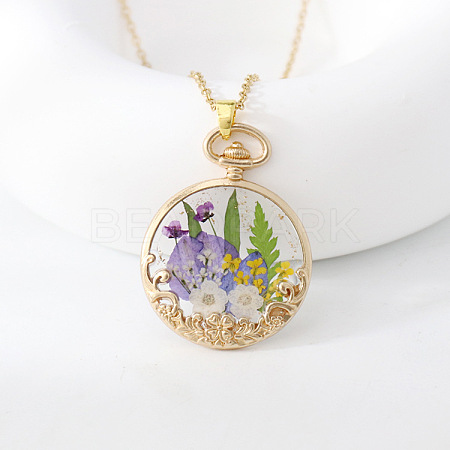 Alloy & Resin Dried Flower Pendant Necklaces WG445DE-02-1