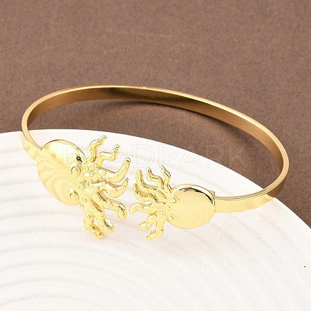 Marine Organism Brass Cuff Bangles for Women BJEW-D368-03I-G-1