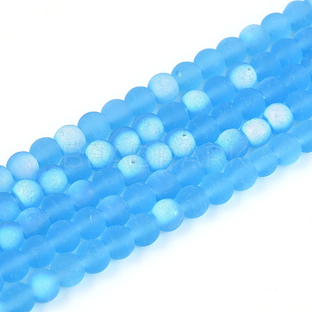 Frosted Transparent Glass Beads Strands GLAA-T032-T4mm-MBB06-1