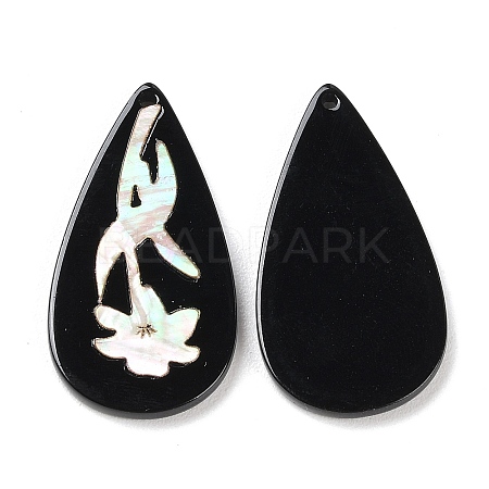 Opaque Flower Pattern Acrylic Pendants BACR-D001-01B-1