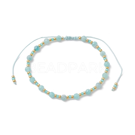 Adjustable Natural Amazonite & Glass Braided Bead Bracelet BJEW-JB10137-07-1