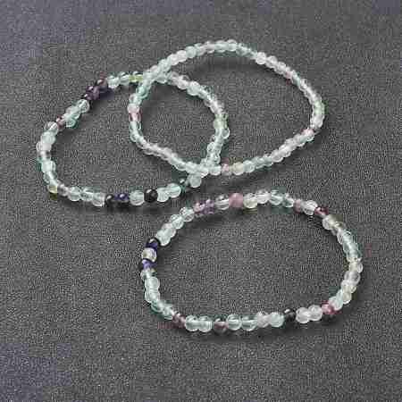 Natural Fluorite Beaded Stretch Bracelets BJEW-A117-A-38-1