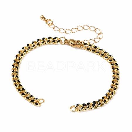 Two Tone Handmade Brass Curb Chain Bracelet Makings X-AJEW-JB00850-03-1