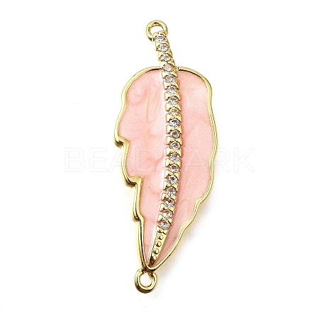Brass Micro Pave Clear Cubic Zirconia Enamel Leaf Connector Charms KK-V011-25G-E-1
