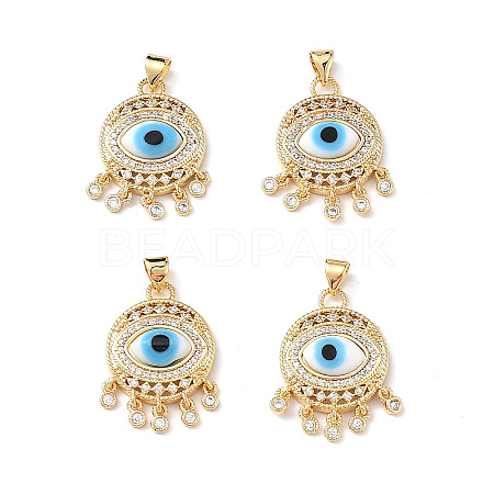 Lampwork Evil Eye Pendants with Colorful Cubic Zirconia ZIRC-L102-14G-02-1
