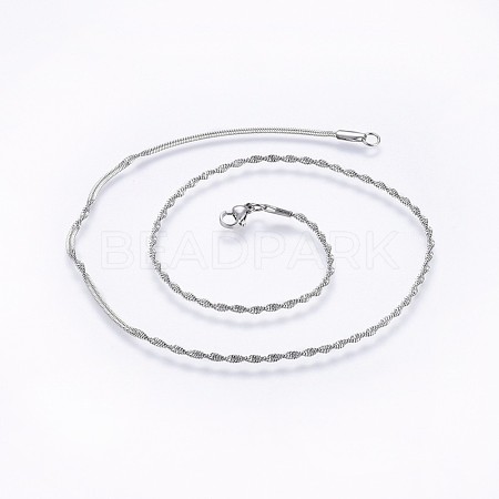 304 Stainless Steel Singapore Chain Necklaces NJEW-O102-31P-1