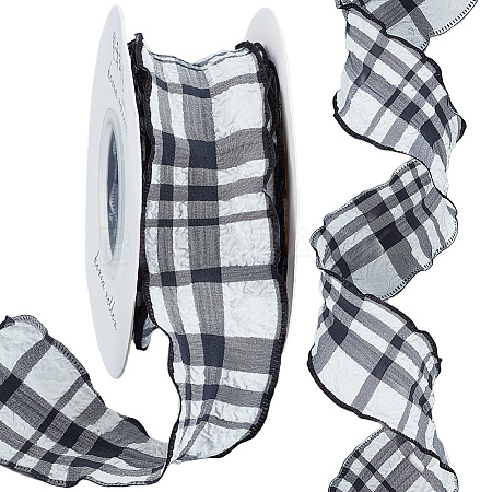 10 Yards Linen Tartan Printed Ribbon OCOR-WH20001-13B-1