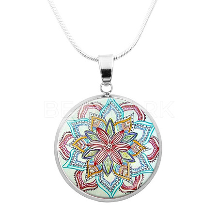 Glass Mandala Flower Dome Pendant Necklace MAND-PW0001-02B-1