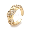 Twist Brass Micro Pave Clear Cubic Zirconia Open Cuff Ring for Women RJEW-C102-04G-1