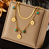 304 Stainless Steel & Synthetic Turquoise Pendant Double Layer Necklaces for Women FS-WG34384-03-1