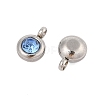 Trendy Original Color 304 Stainless Steel Grade A Rhinestone Flat Round Charm Pendants RB-M030-06Q-2