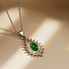 Stylish Stainless Steel Green Glass Teardrop Pendant Necklace for Women's Daily Wear HC3225-2-1