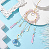 Natural Rose Quartz Chip Pendant Decorations with Brass Moon & Cable Chain & Electroplated Quartz Crystal Tassel HJEW-JM01650-04-2