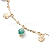 Dyed Natural Banded Agate Round & 304 Stainless Steel Shell Shape Tassel Anklets for Women AJEW-AN00702-01-4
