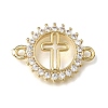 Brass Pave Clear Cubic Zirconia Ring Connector Charms KK-E802-10G-2