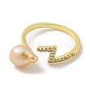 Brass Open Cuff Rings with Natural Pearl RJEW-H220-31G-2