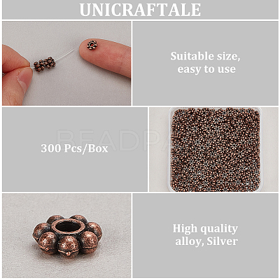 300Pcs Tibetan Style Alloy Beads Daisy Spacer Beads TIBEB-PH0005-30R-1